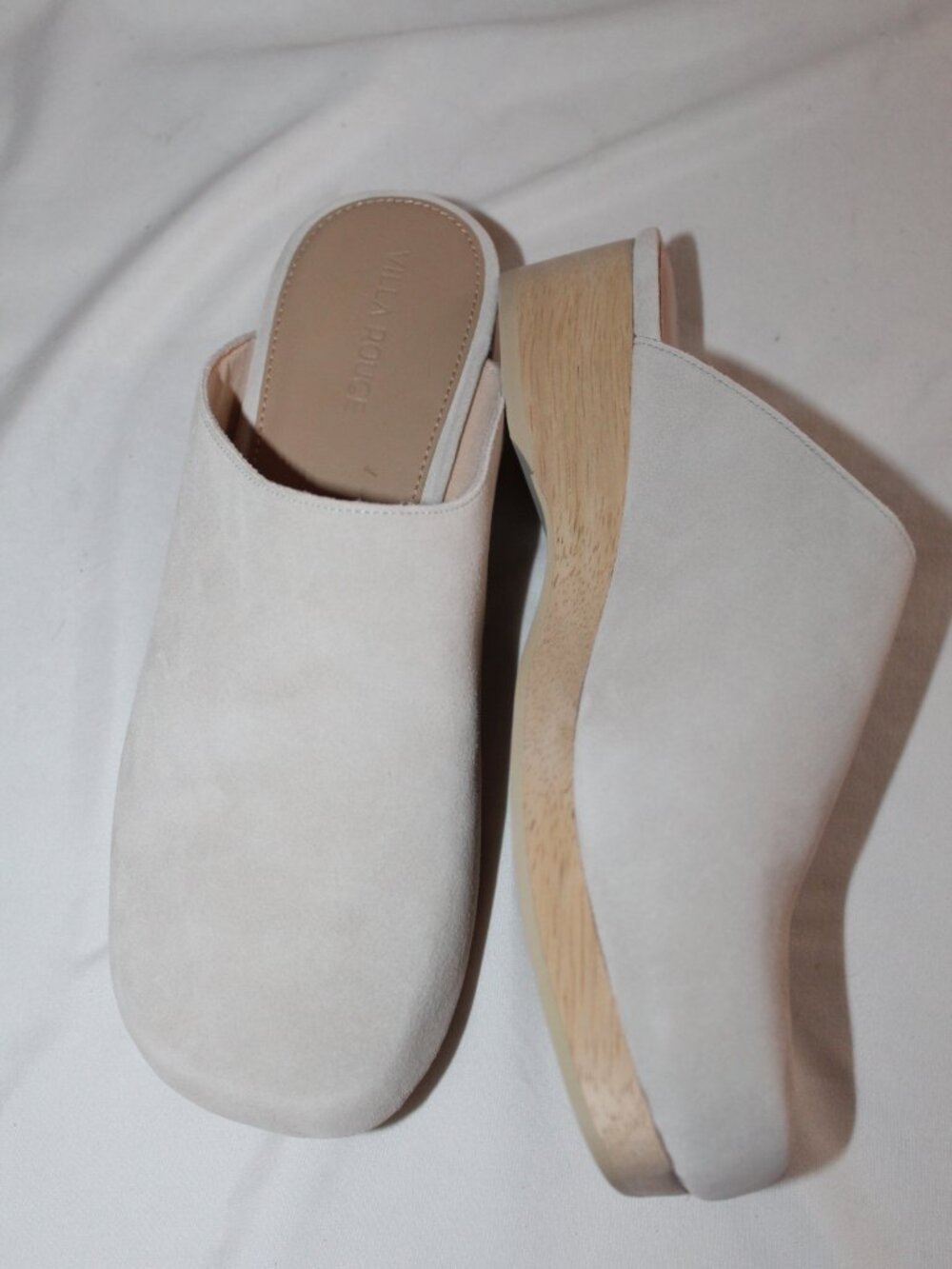 NWB Villa Rouge Suede Light Gray Valencia Clogs Mules Slip Ons 9.5